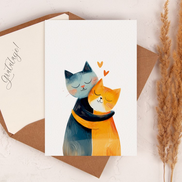 Personalizowana Kartka ślubna na eleganckim papierze z motywem zakochanych kotów - Sweet Cats